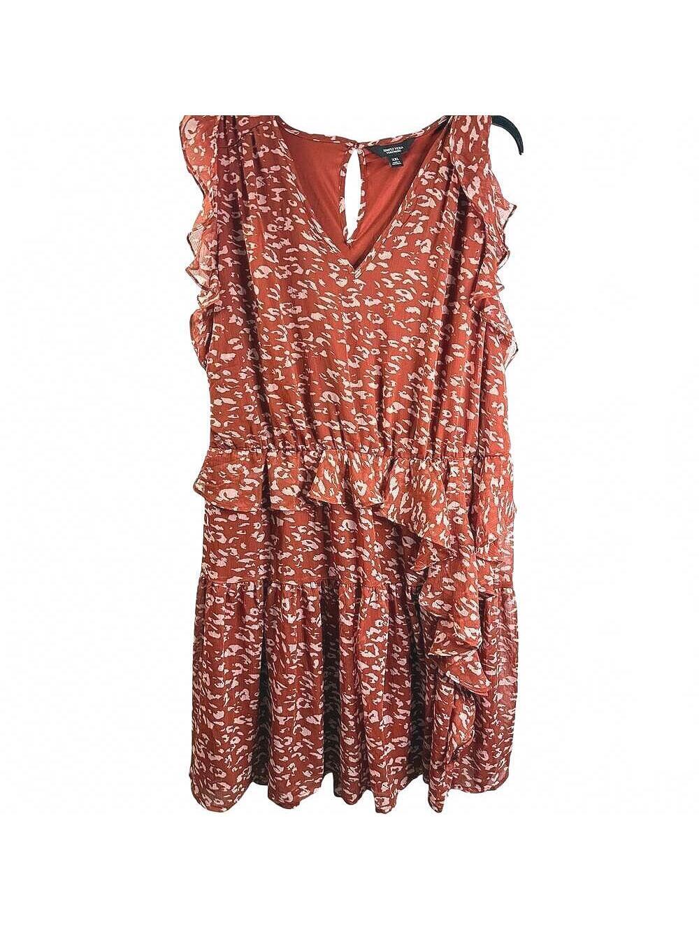 Simply Vera Vera Wang XXL Rust Animal Print Tiered Ruffle Chiffon Dress